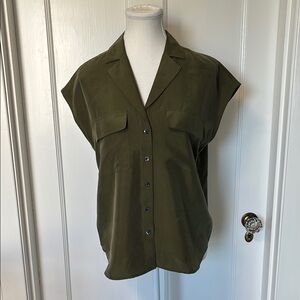 Madewell Green Boxy Cap Sleeve Button Down Shirt